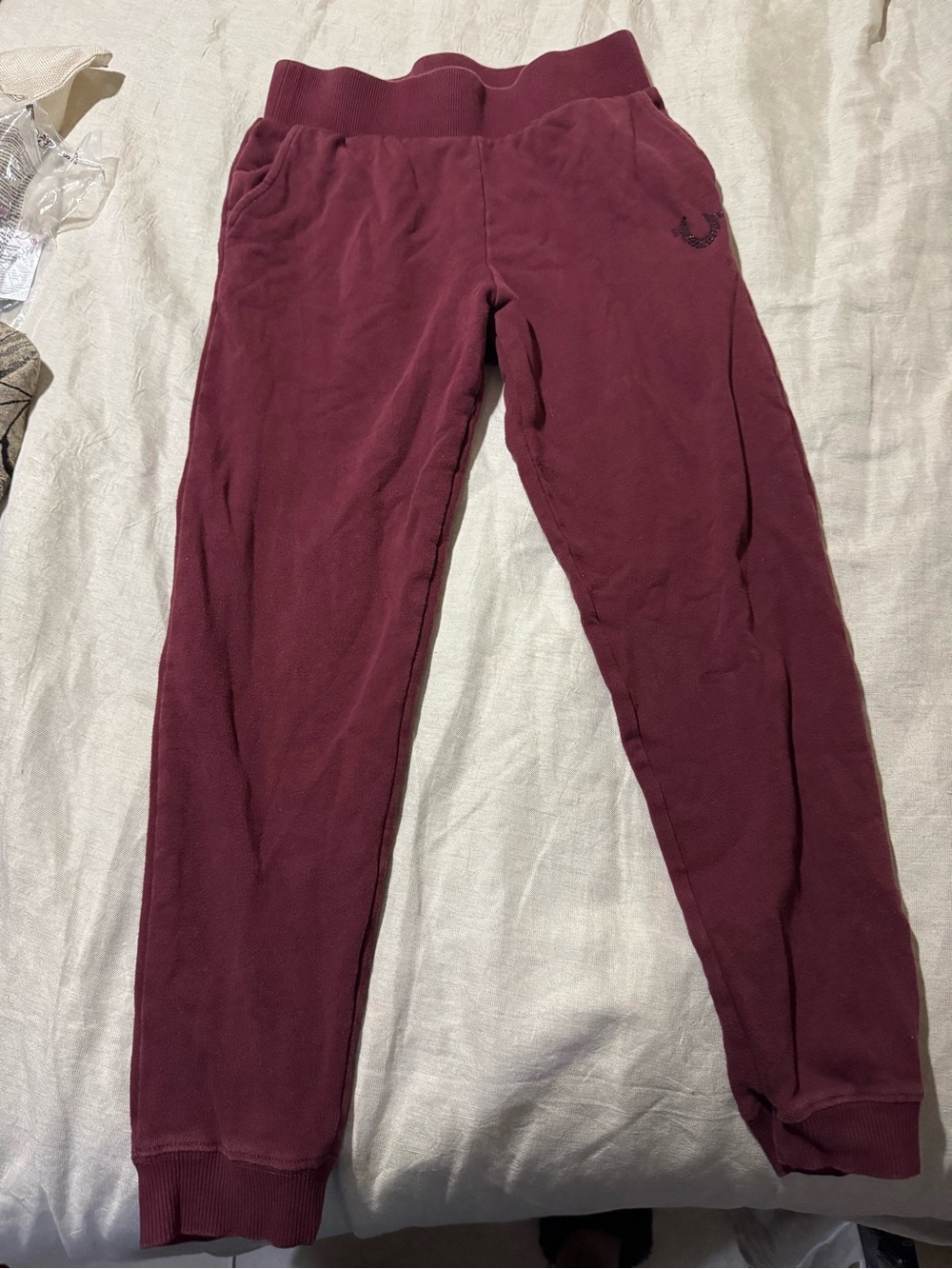 True Religion Women’s Crystal Slim Jogger Sweatpants Burgundy Size S/P